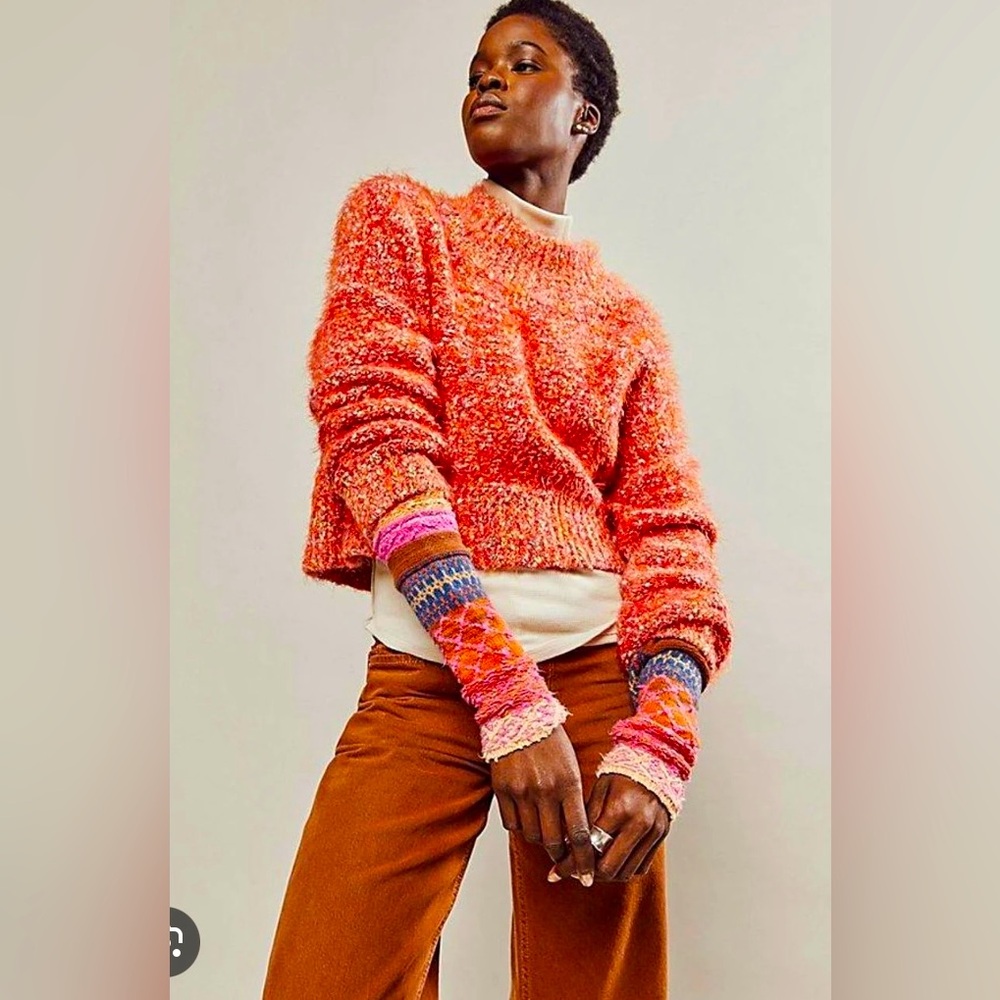 Free People Stardust Pullover Red Size Large Fuzzy Cropped Mock Neck Cozy Boho